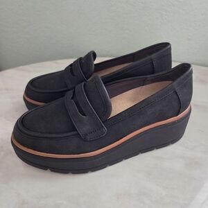 Dr. Scholl's Black Suede Platform Loafers